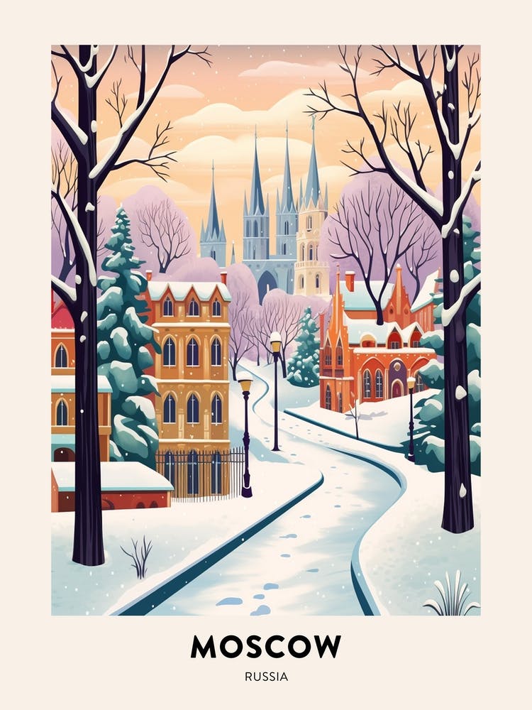 Vintage Winter Travel Poster Moscow Russia 3