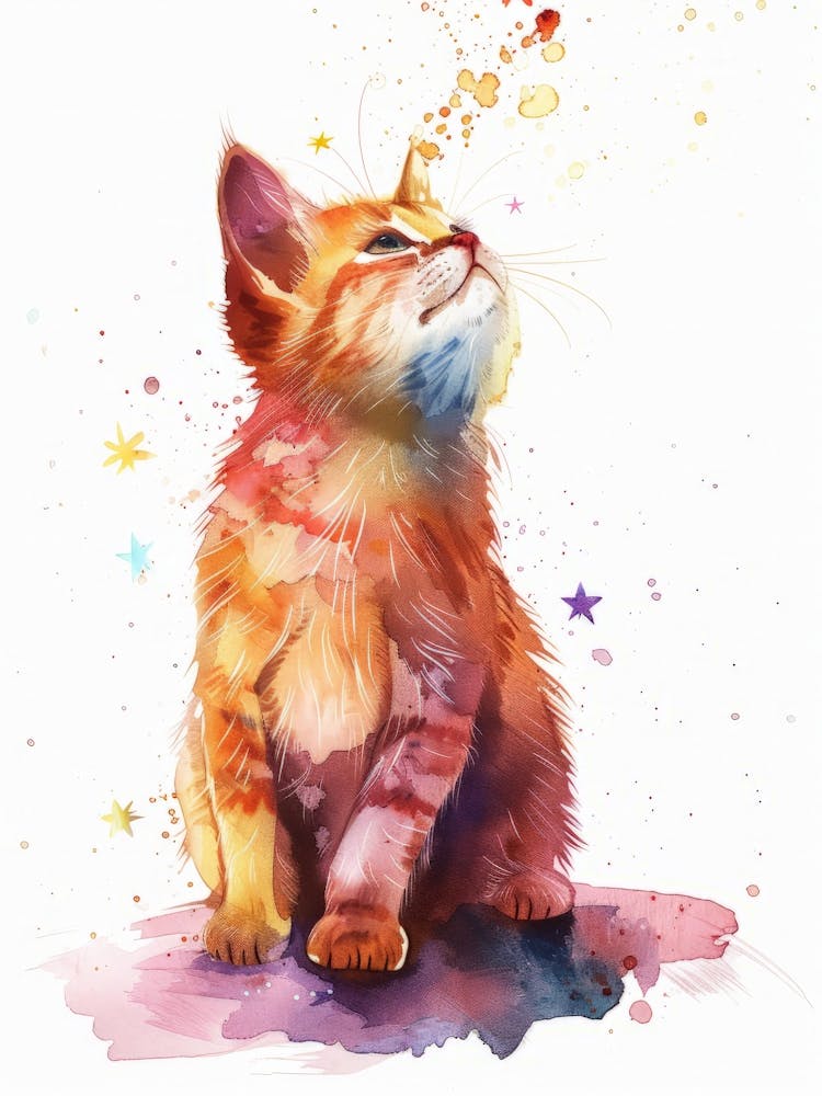 Cute Kitten Watercolor Painting 1