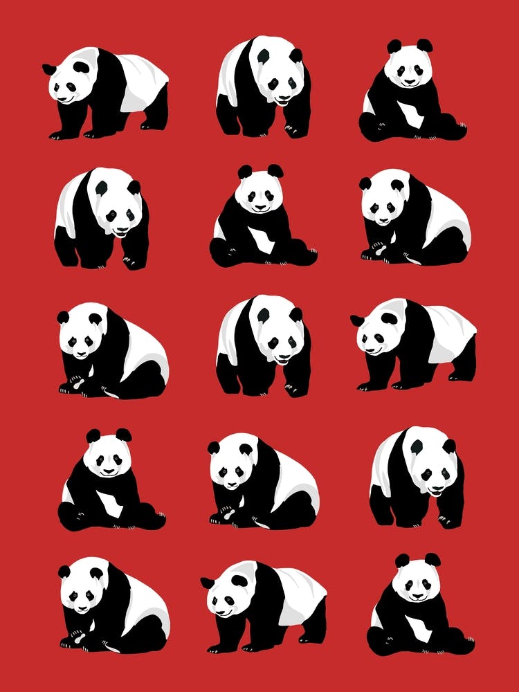 Panda Bears Pattern on Red