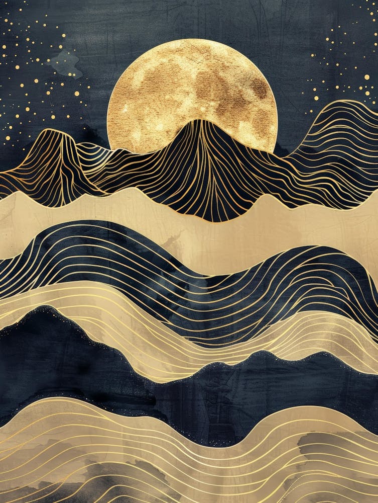 Moon And Waves Canvas Art