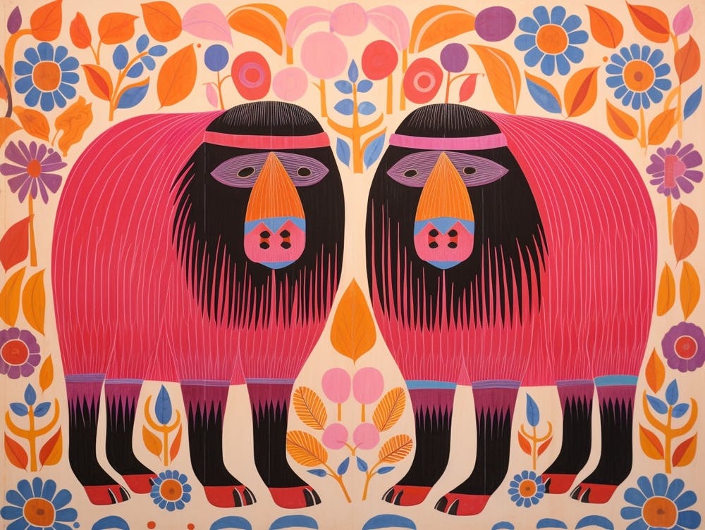 Moschusochse 4 Tierillustration im Folk-Stil