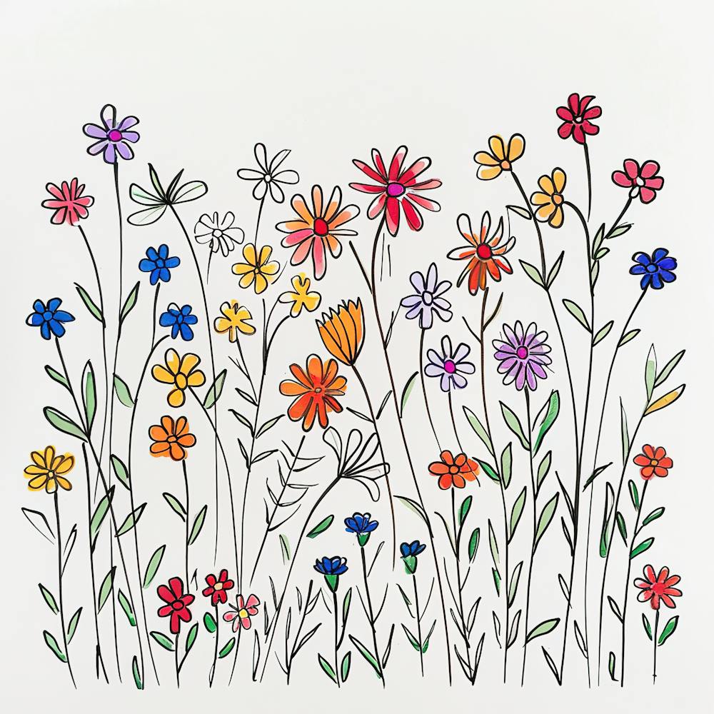 Hand Drawn Wildflowers Line Art 2