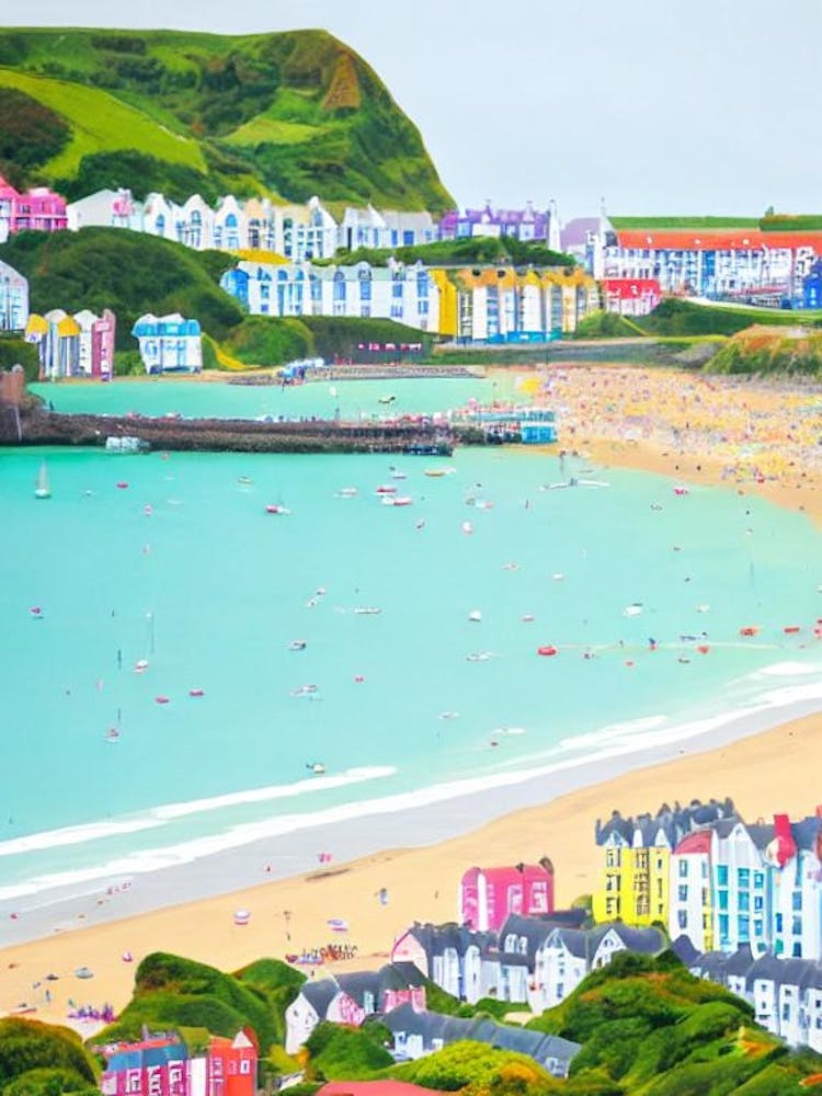 Tenby South Beach, Pembrokeshire, Wales Contemporary Illustration 1 