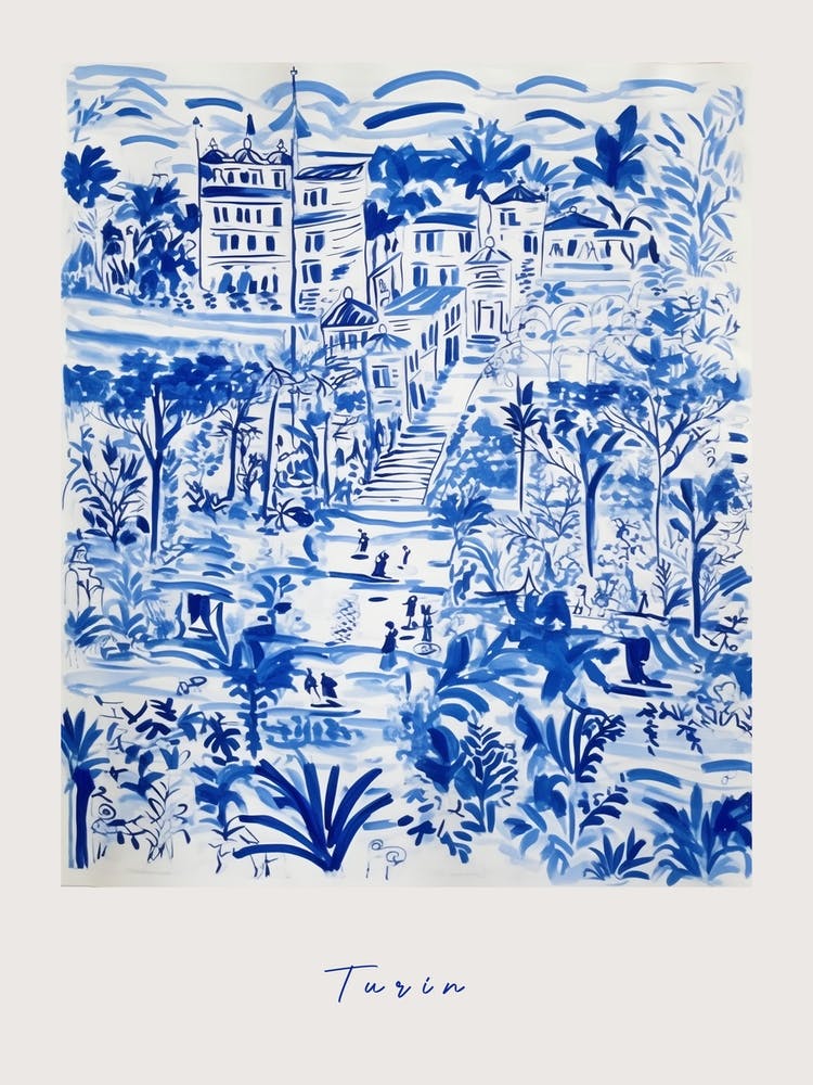 Turin Italy Affiche Dessin Bleu