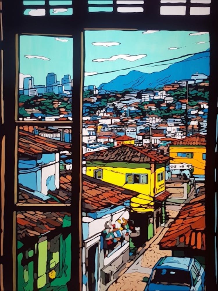 Window View Of Seoul South Korea In The Style Of Pop Art 2