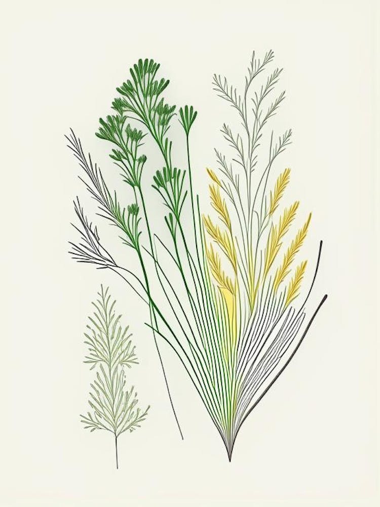 Fennel Seeds Spices And Herbs Minimal Line Drawing 6