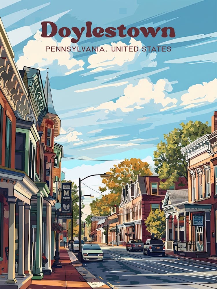 Doylestown Pennsylvania Streetview Digital Travel Illustration