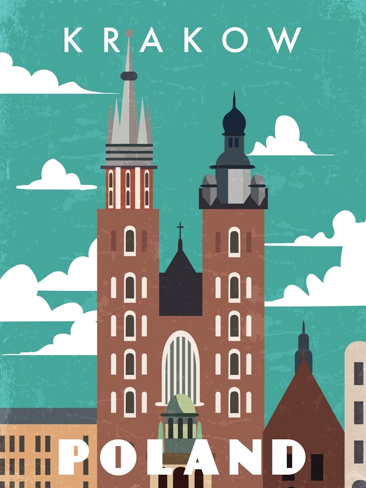 Krakow, Poland — Retro travel minimalist poster