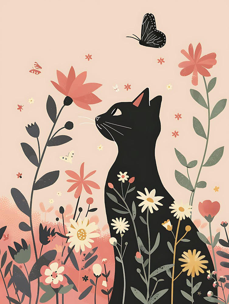 Schwarze Katze in Blumen 5