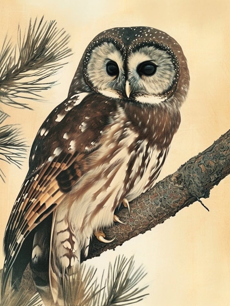 Boreal Owl Vintage Illustration 4