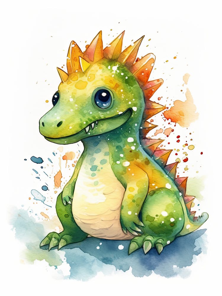 Segisaurus Cute Dinosaur Watercolour 1