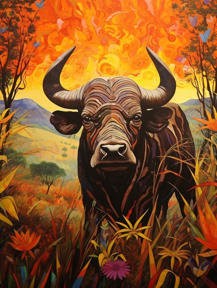Buffle Africain - Peinture Africaine Traditionnelle 2