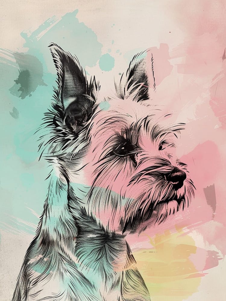 Pastel Norwich Terrier Dog Pastel Line Illustration  1