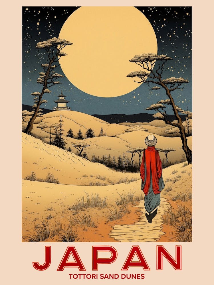 Tottori Sand Dunes, Visit Japan Vintage Travel Art 4