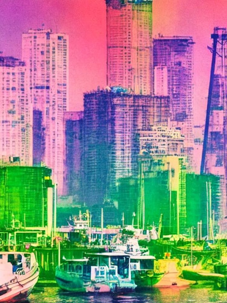 Hafen von Haiphong Vietnam Retro Risograph Druck 2 Hafen