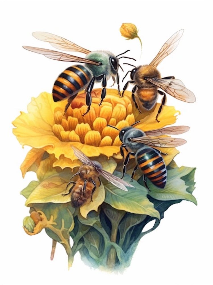 Sweat Bee Mimic Bee Beehive Watercolour Illustration 3