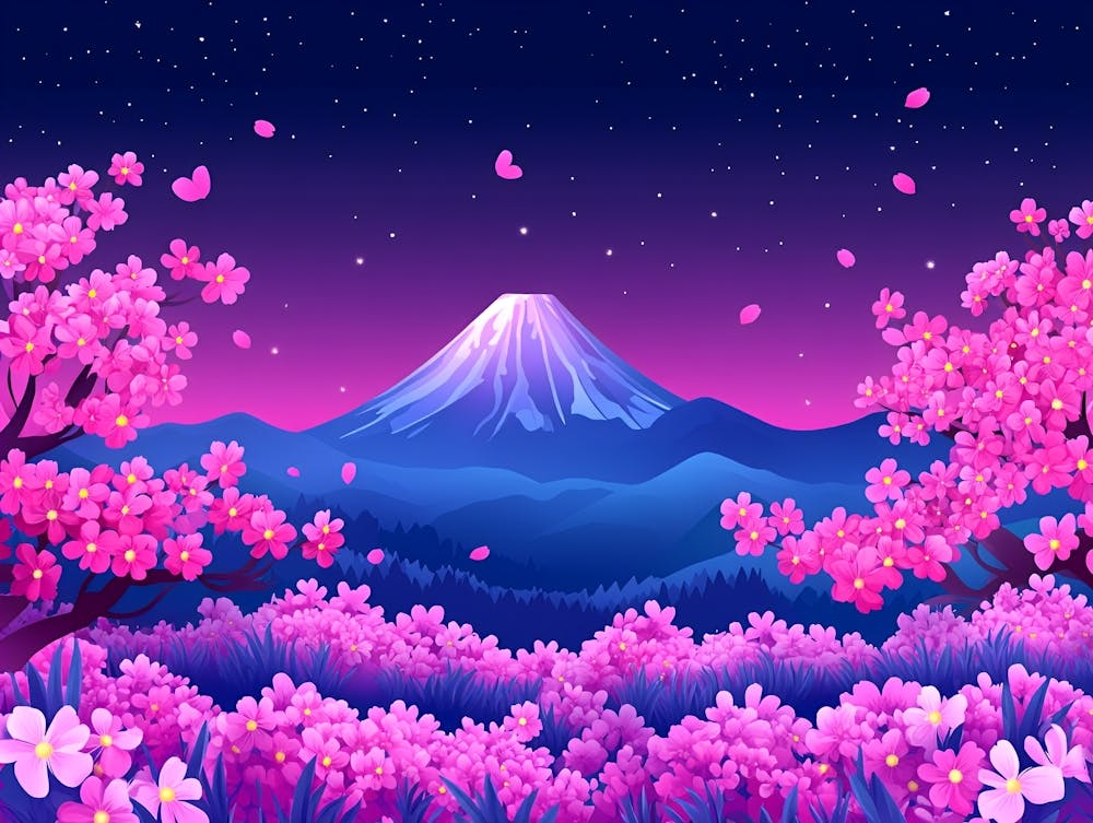 Sakura Trees At Night