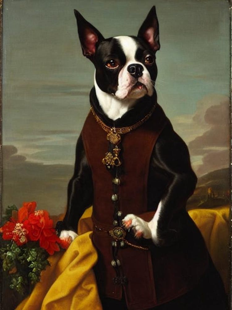 Boston Terrier Renaissance Portrait Oil Painting