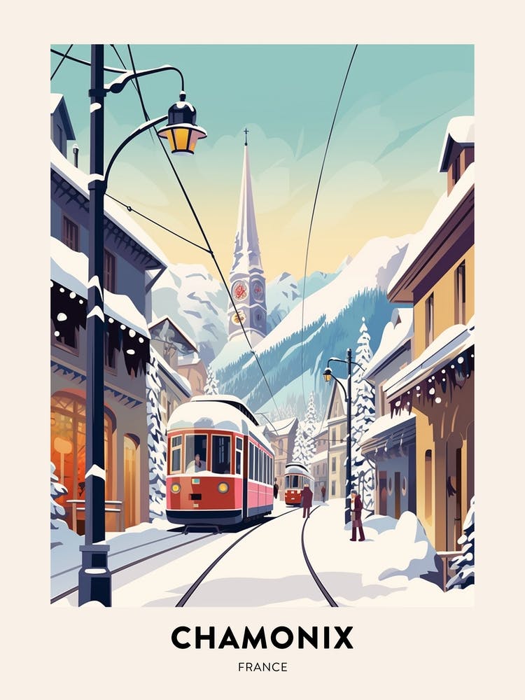 Vintage Winterreiseplakat Chamonix Frankreich 1