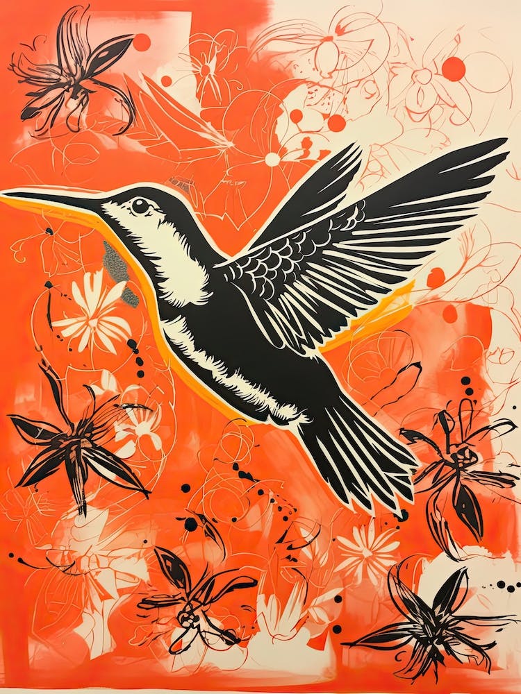 Hummingbird, Woodblock Animal  Drawing 3