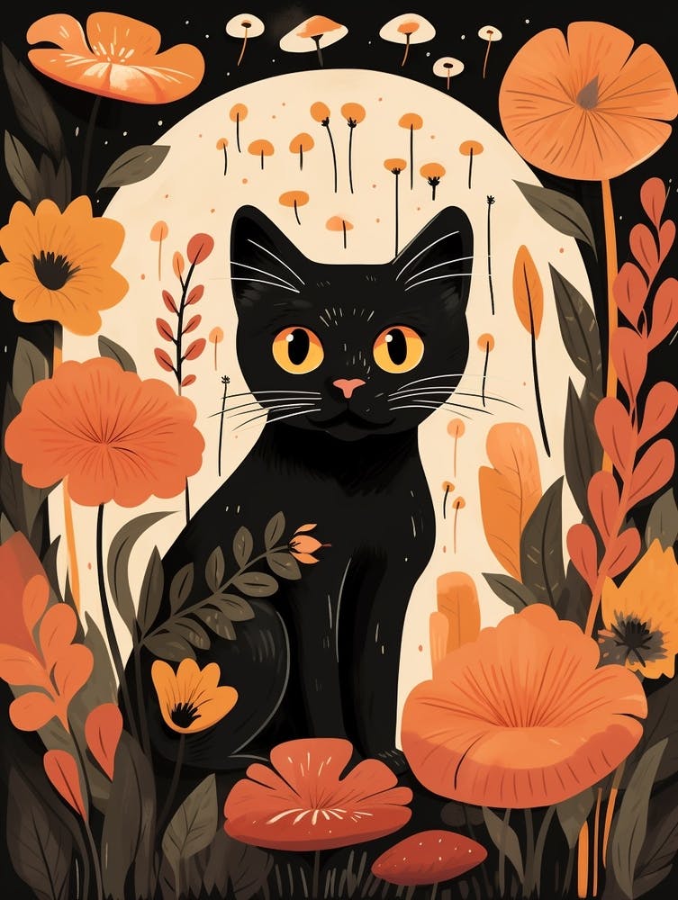 Cute Fall Black Cat Illustration 3
