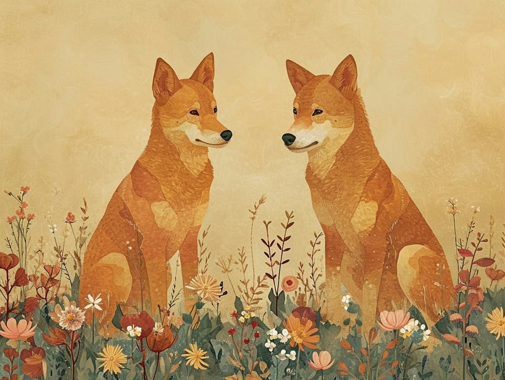 Floral Animal Illustration Dingo 2