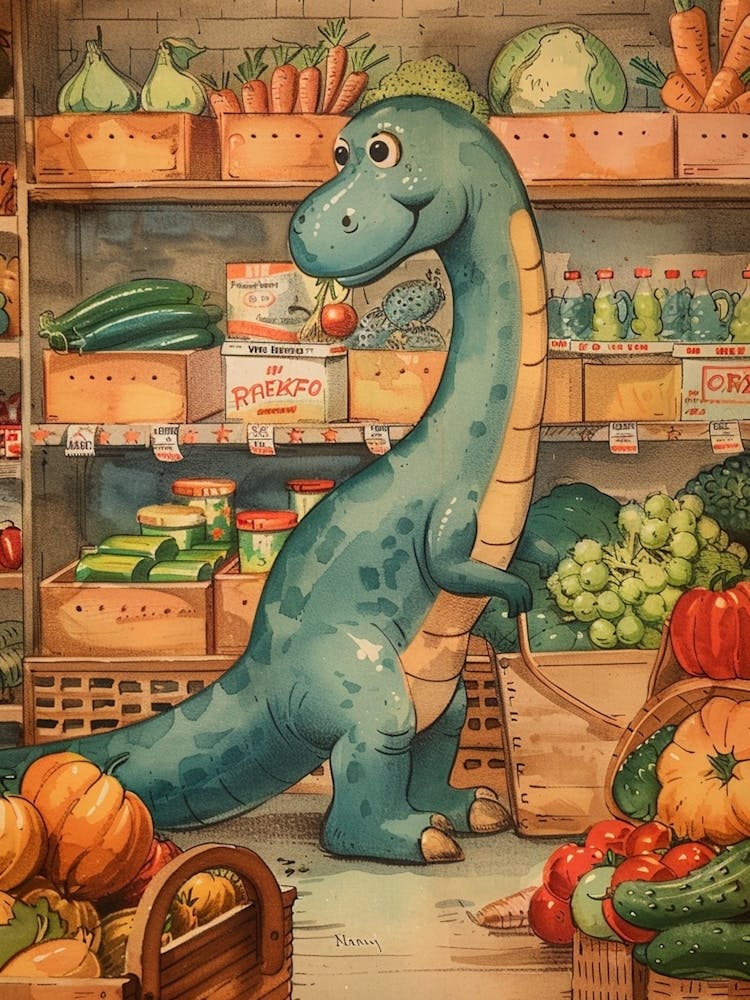 Cute Dinosaur Grocery Shopping Storybook Painting 2