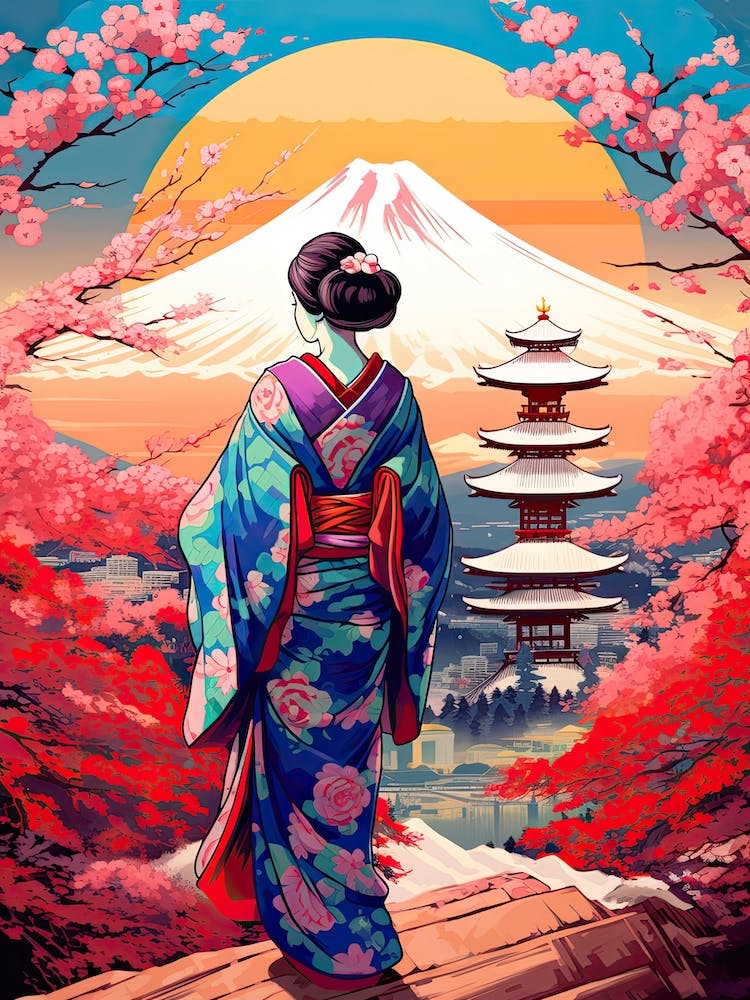 Geisha Ukiyo E Landscape  3