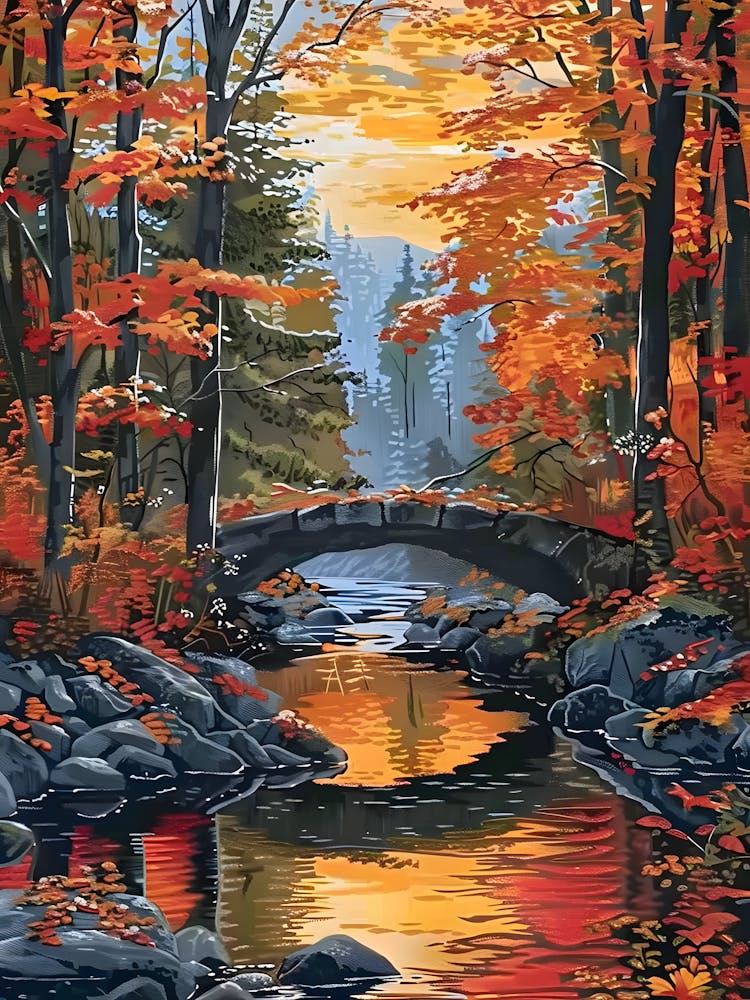 Fall Autumn Fall Leaves River Bridge Forest Tranquil