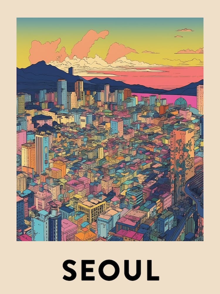 Seoul 7 Vintage Travel Poster