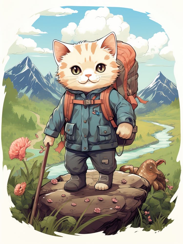 Kawaii Cat Drawings Hiking 5