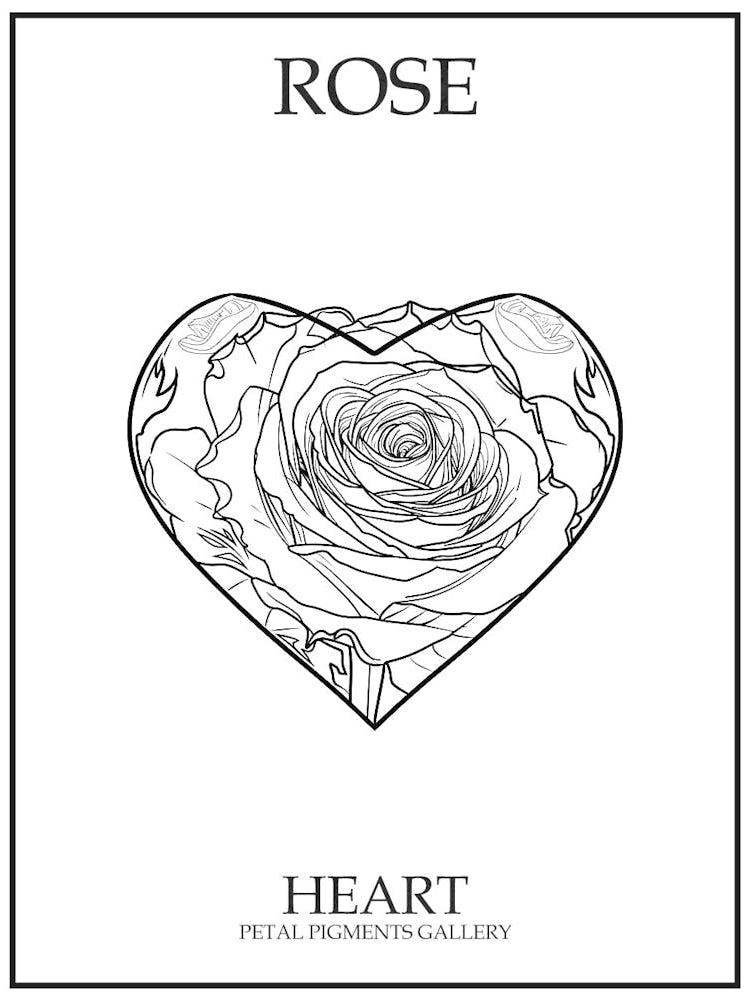 Rose Heart Line Drawing 1 Poster
