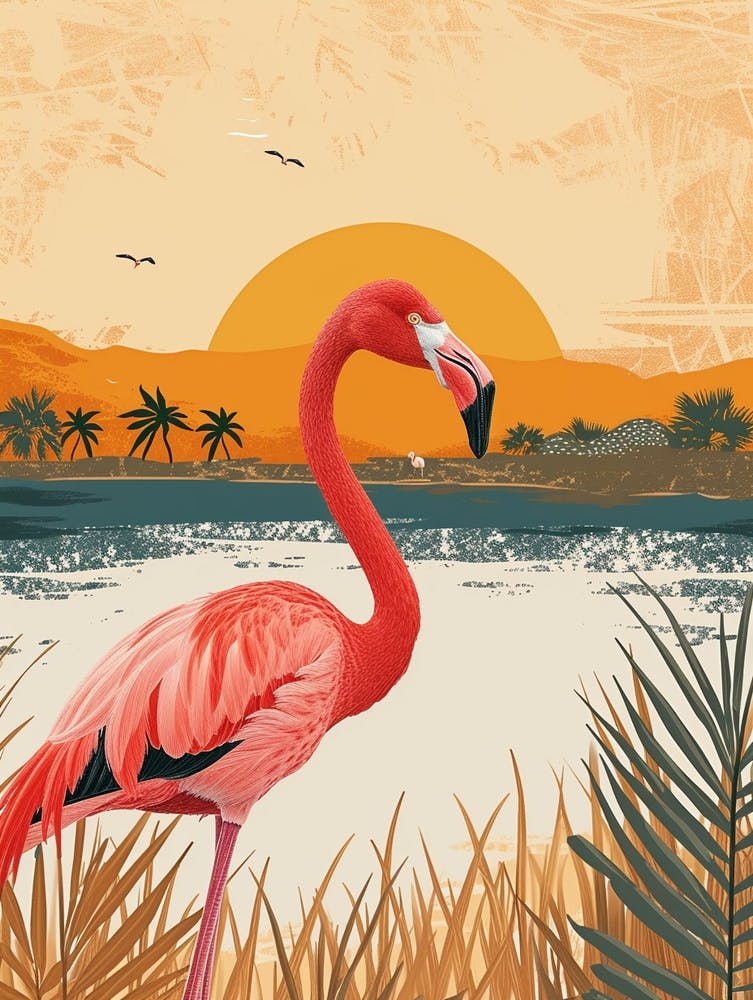 Greater Flamingo Salt Pans And Lagoons Tropical Illustration 1