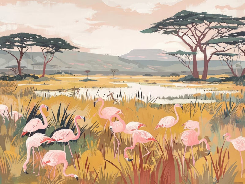 Pink Flamingoes Tropical Jungle Illustration 4