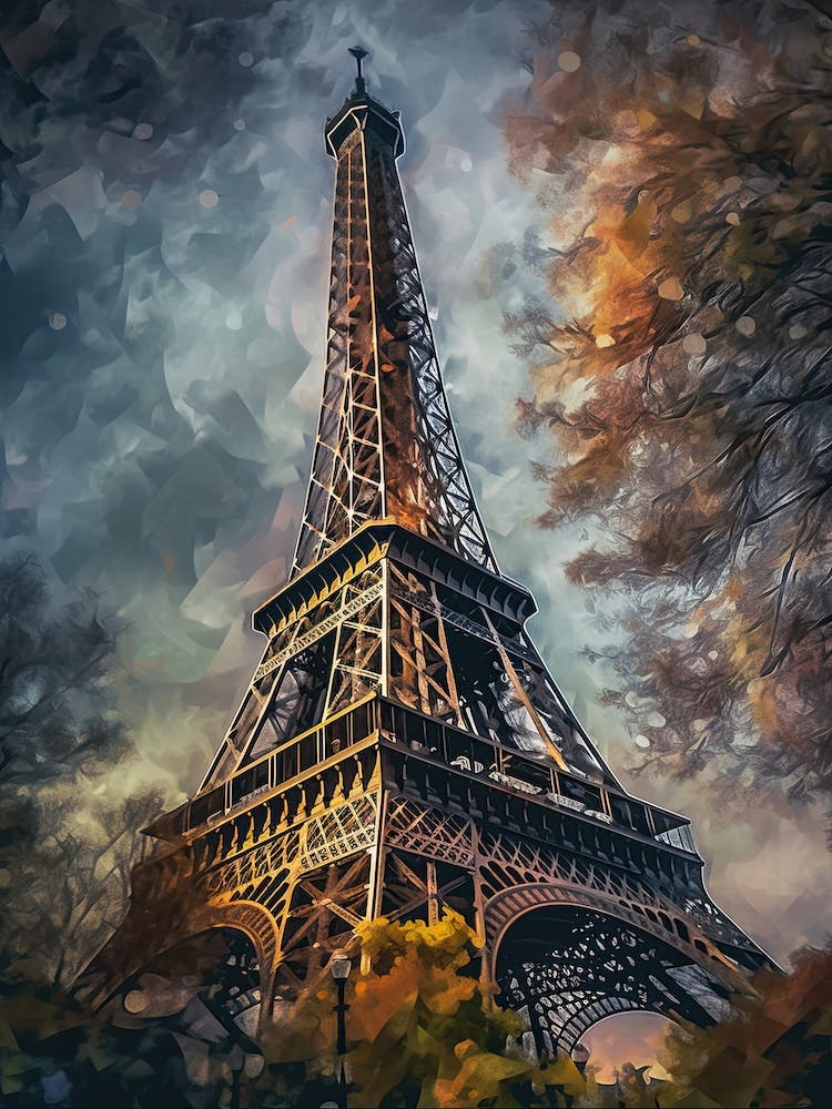 Eiffel Tower Paris France Oil Painting Style 7