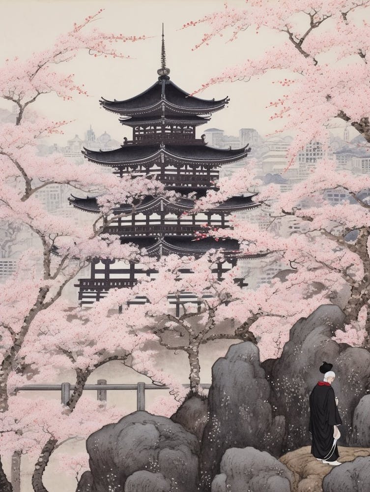 Cherry Blossoms Japanese Style Illustration 2