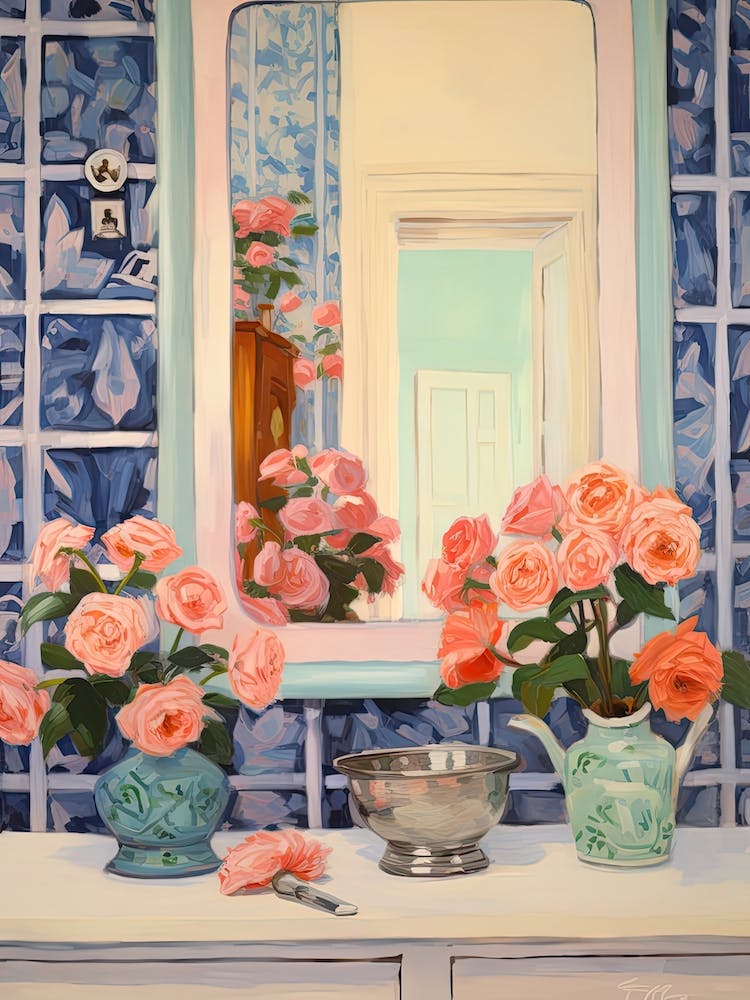 Bathroom Vanity Painting With A Camellia Bouquet 3