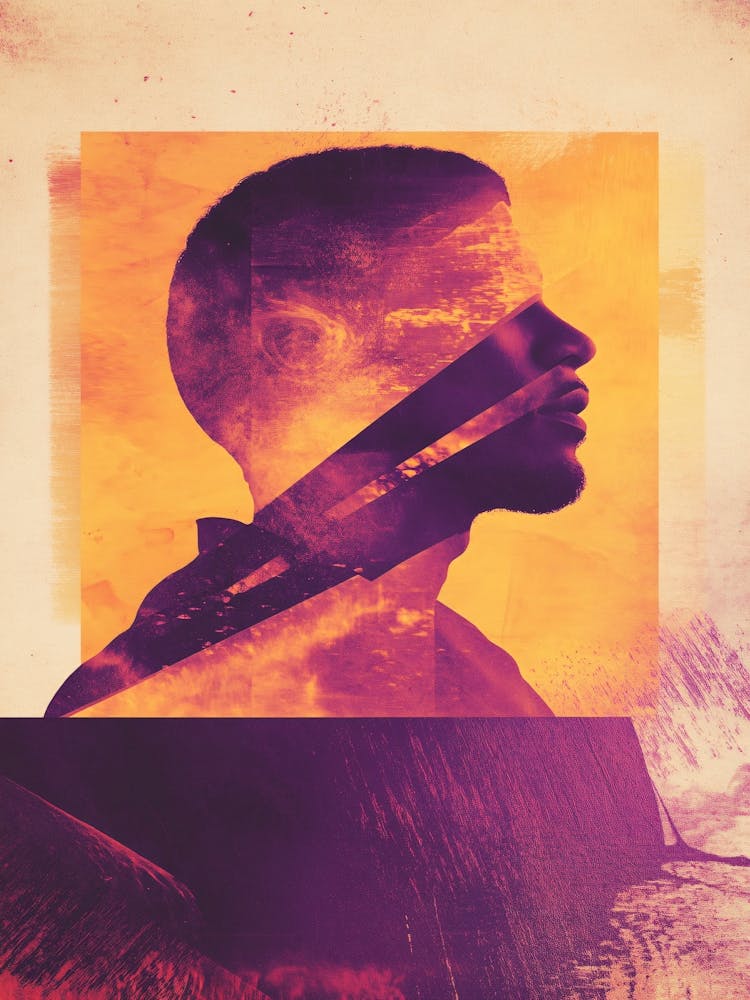 Portrait Of A Man Poster Purple Yellow