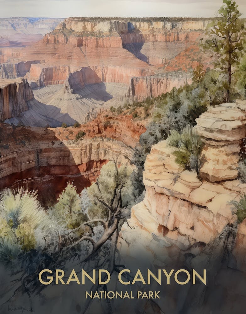 Grand Canyon National Park Watercolour Vintage Travel Poster 3