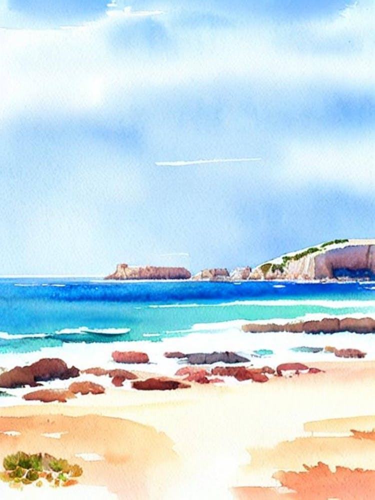 Cala Conta Beach 3, Ibiza, Spain Watercolour
