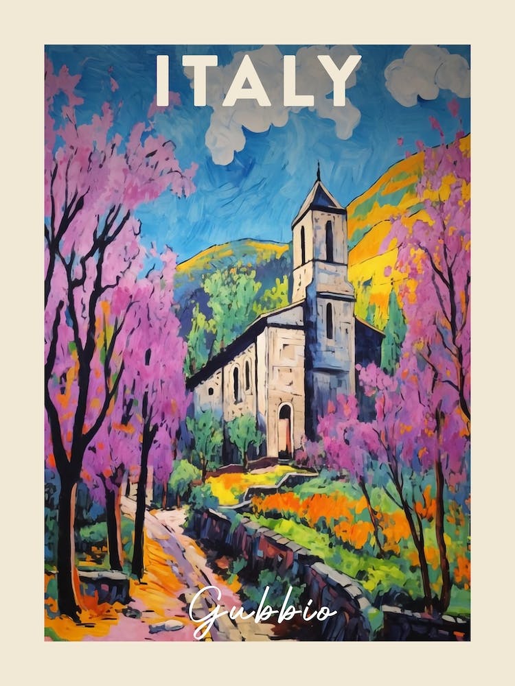 Gubbio Italy 3 Fauvist Painting  Travel Poster