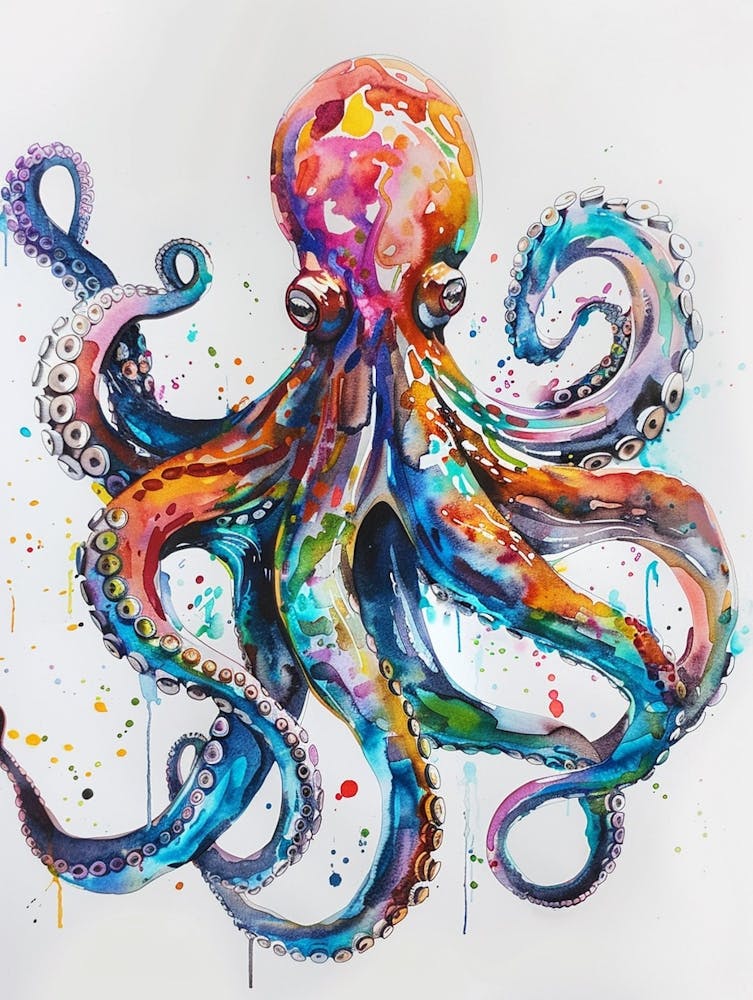 Octopus Colourful Watercolour 4