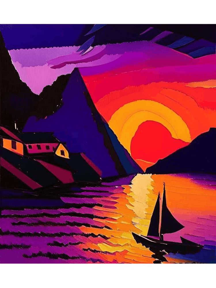 Village On The Cliff Sunset