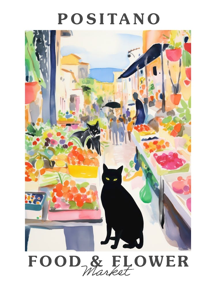 Food Market With Cats In Positano 3 Poster
