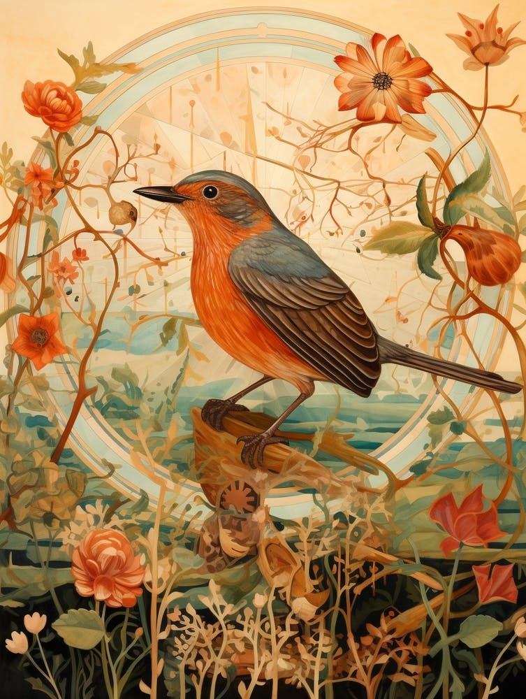 European Robin 3 Detailed Bird Painting
