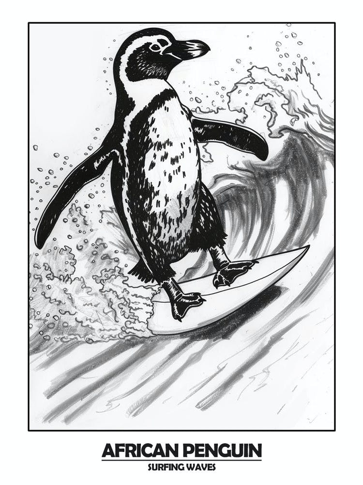 Penguin Surfing Waves Poster 1