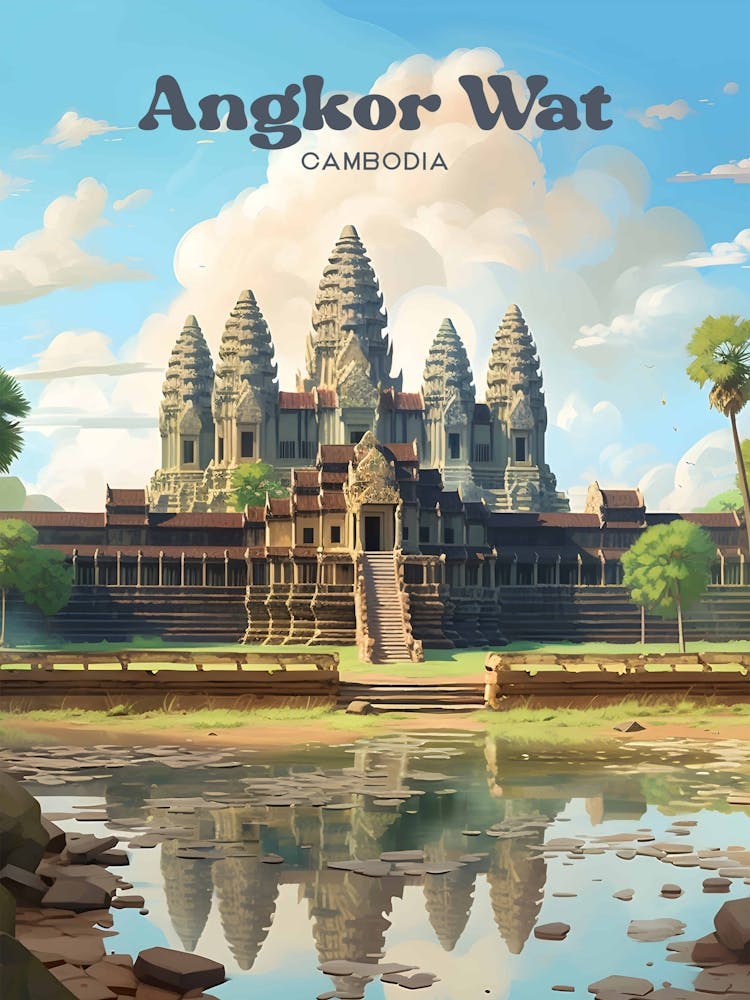 Angkor Wat Temple Cambodia Travel Illustration