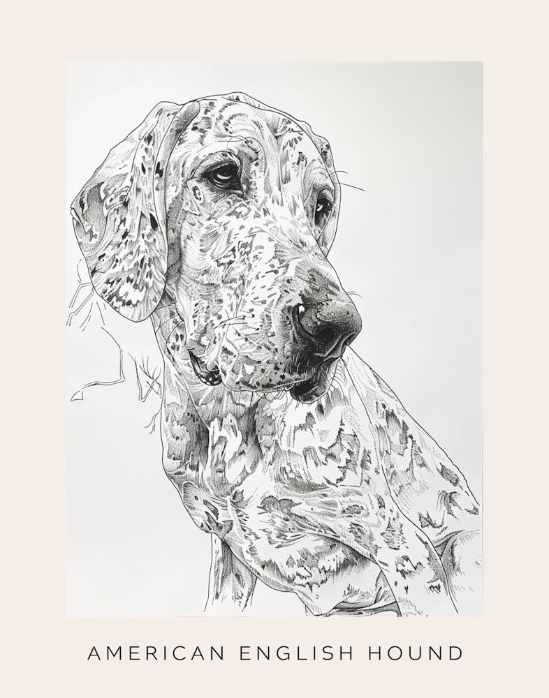 American English Hound Dog Line Sketch 2 Poster