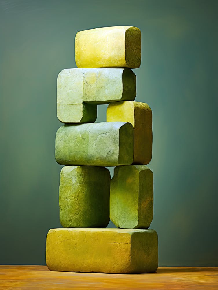 Stack Of Green Blocks, Stones Art