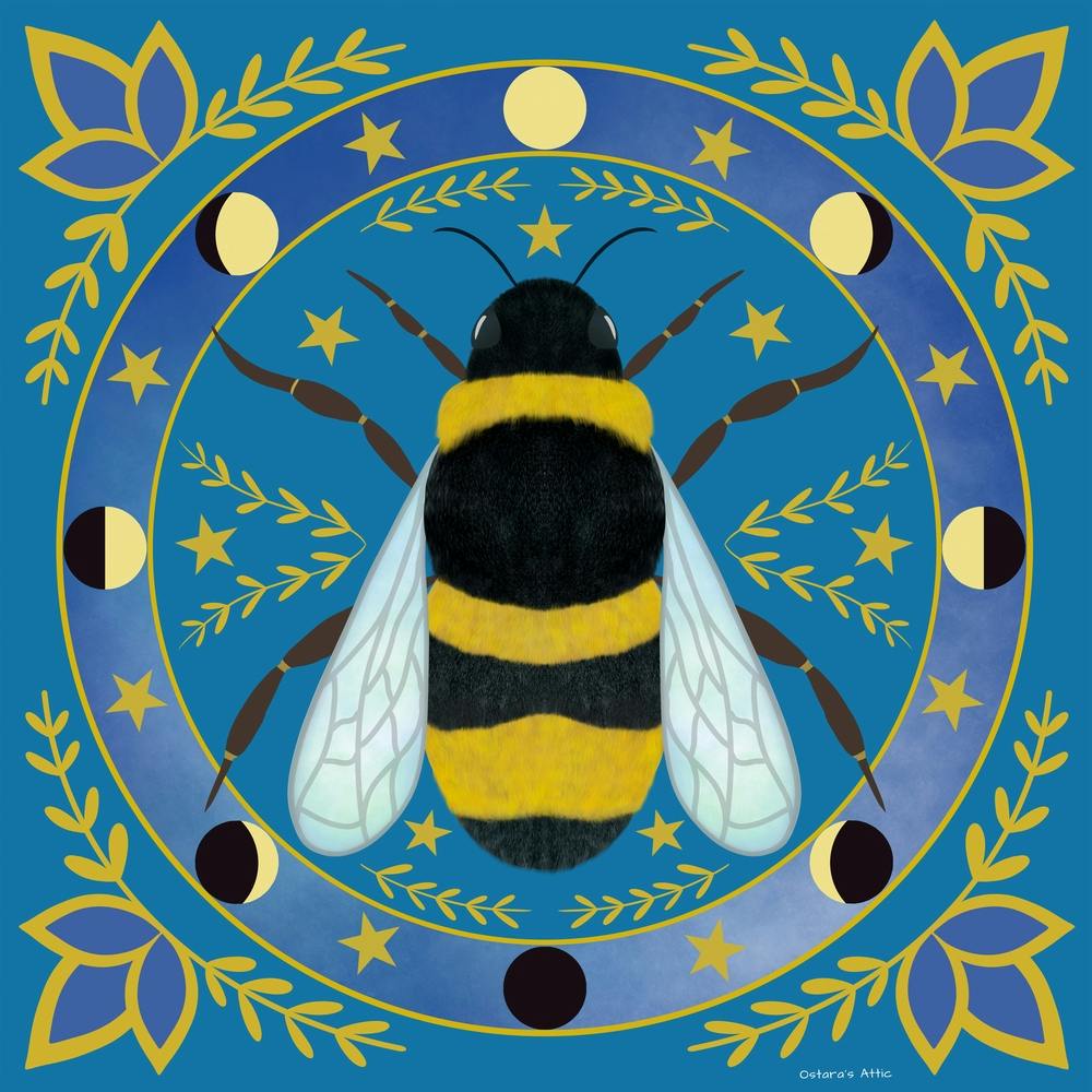 Bee With Moon Cycle Phases Square
